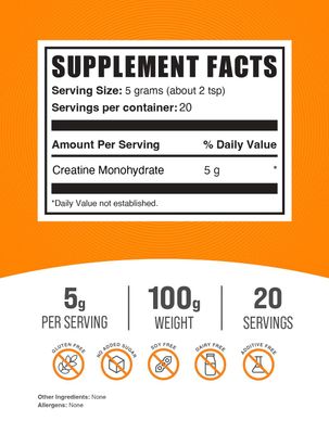 BulkSupplements.com Creatine Monohydrate Powder - Creatine Supplement, Micronized Creatine, Creatine Powder - Unflavored & Gluten Free, 5g (5000mg) per Servings, 100g (3.5 oz) (Pack of 1)