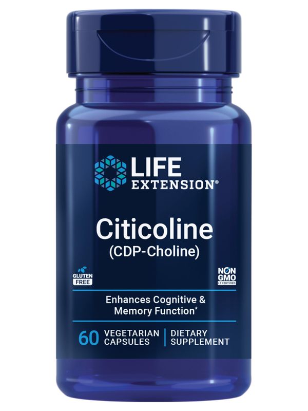 Life Extension Citicoline (CDP-Choline) - Citicoline Supplement for Brain &amp; Cognitive Health, Focus, Attention, Memory Function - Non-GMO, Gluten Free, Vegetarian - 60 Capsules