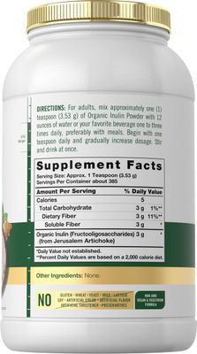 Carlyle Organic Inulin Powder 48oz | Fiber Supplement from Jerusalem Artichoke | for Probiotic Health | Vegan, Vegetarian, Non-GMO, Gluten Free