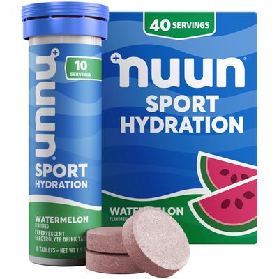 Nuun Sport Electrolyte Tablets - Dissolvable in Water, Watermelon, 5 Essential Electrolytes for Hydration, 1g Sugar Drink Mix, Vegan, Non-GMO, 4 Pack (40 Total Servings)