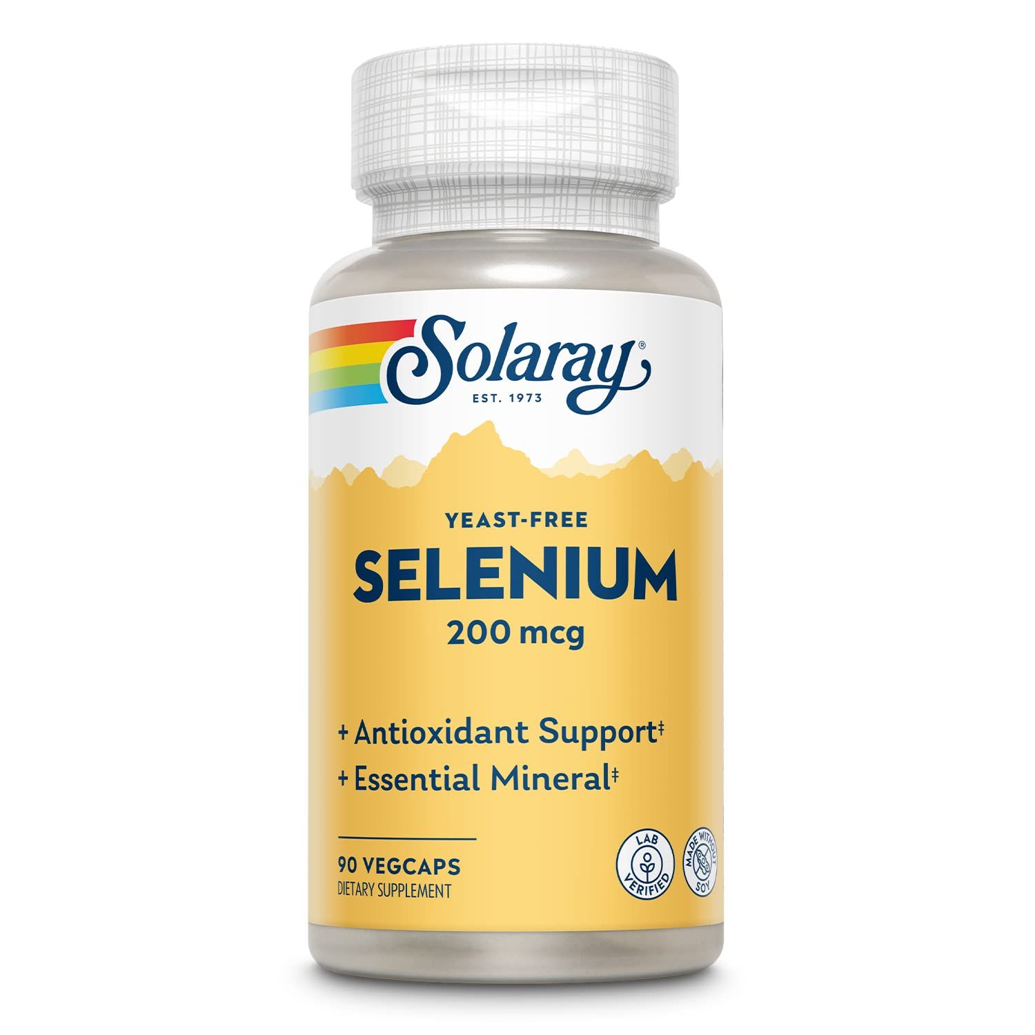 Solaray Yeast Free Selenium 200mcg, Selenium Capsules for Healthy Thyroid Function &amp; Immune Support, High Absorption Supplement, Vegan, 90 Servings, 90 VegCaps