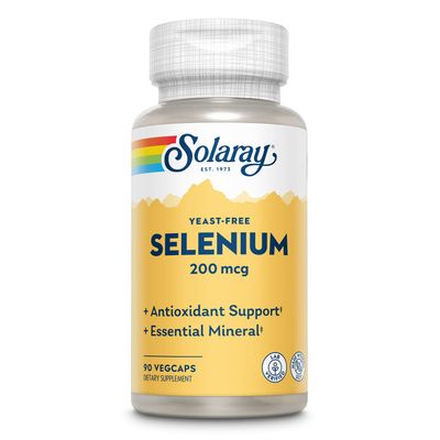Solaray Yeast Free Selenium 200mcg, Selenium Capsules for Healthy Thyroid Function &amp; Immune Support, High Absorption Supplement, Vegan, 90 Servings, 90 VegCaps