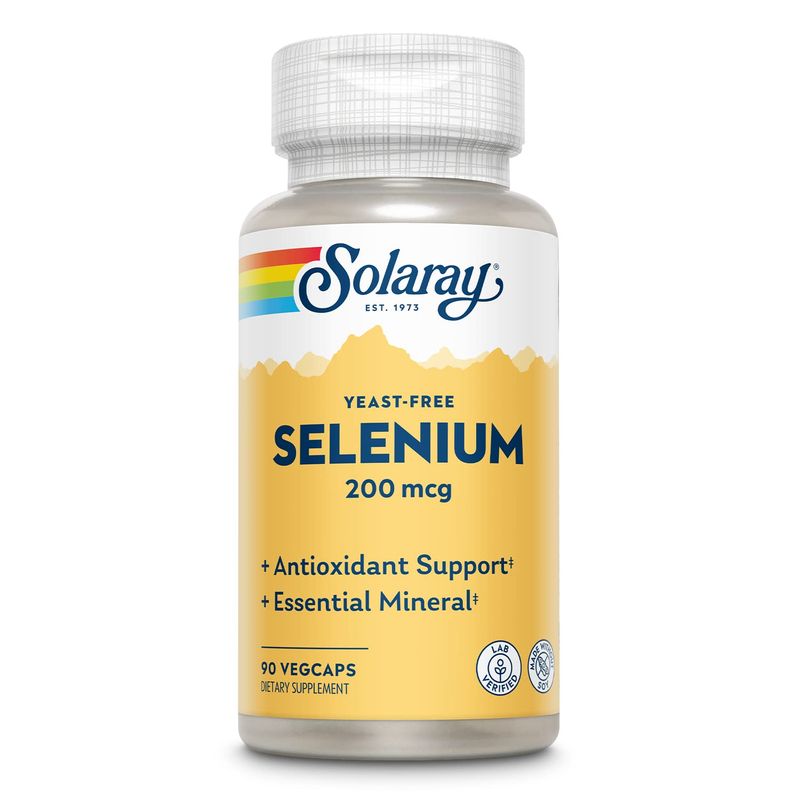 Solaray Yeast Free Selenium 200mcg, Selenium Capsules for Healthy Thyroid Function &amp; Immune Support, High Absorption Supplement, Vegan, 90 Servings, 90 VegCaps