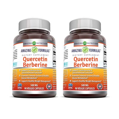 Amazing Formulas Quercetin Berberine | 250 mg Berberine and 250 mg Quercetin | Veggie Capsules Supplement | Non-GMO | Gluten Free | Made in USA (90 | 2 Pack)