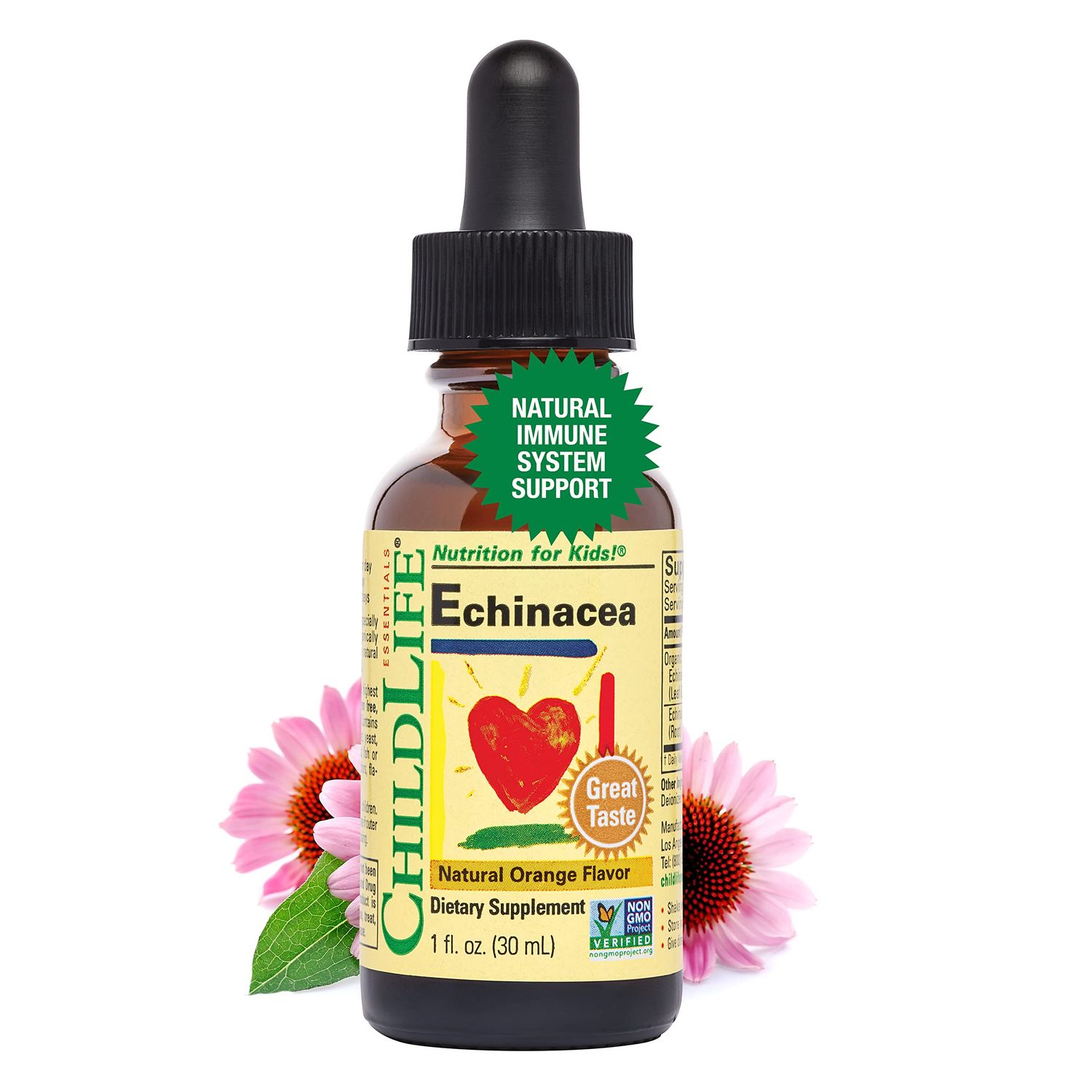 CHILDLIFE ESSENTIALS Echinacea for Kids - Kids Echinacea Drops, Liquid Echinacea Tincture, Alcohol Free Echinacea Liquid Supplement for Babies, Toddlers, Children - Natural Orange, 1 Fl Oz (Pack of 1)