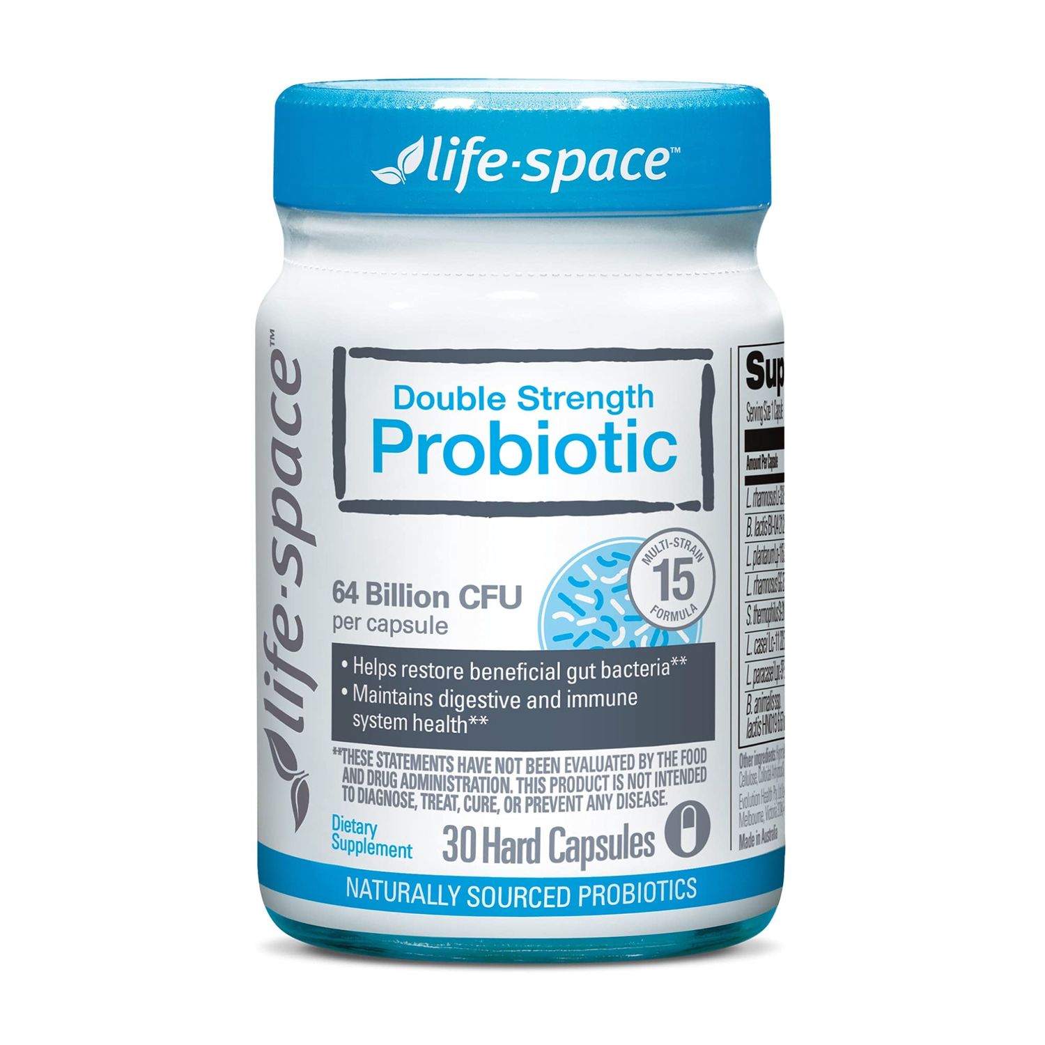 Life-Space Double Strength Broad Spectrum Probiotic, 64 Billion CFU &amp; 15 Diverse Strains, Redouble Formulated for Digestive Health &amp; Immune Health, Probiotics for Women &amp; Men - 30 Veg Capsules