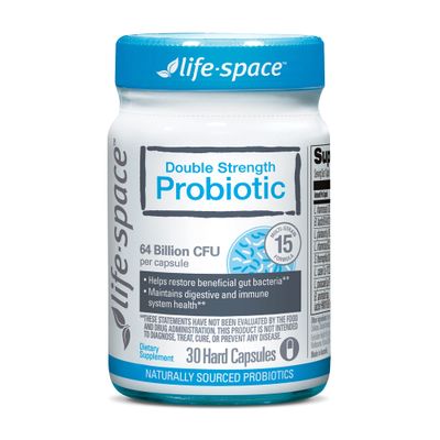 Life-Space Double Strength Broad Spectrum Probiotic, 64 Billion CFU &amp; 15 Diverse Strains, Redouble Formulated for Digestive Health &amp; Immune Health, Probiotics for Women &amp; Men - 30 Veg Capsules