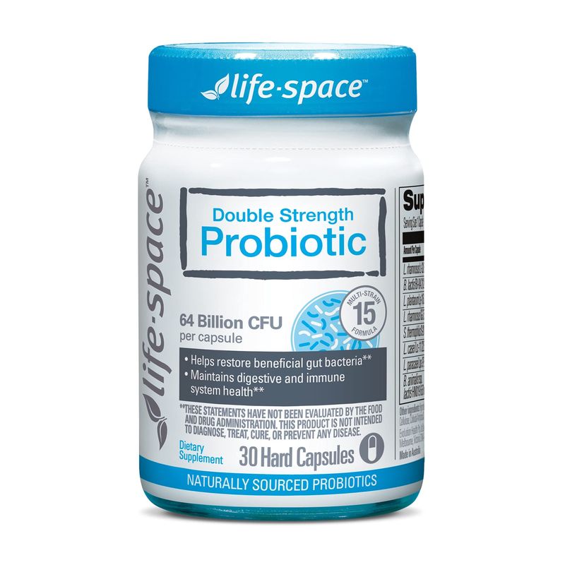 Life-Space Double Strength Broad Spectrum Probiotic, 64 Billion CFU &amp; 15 Diverse Strains, Redouble Formulated for Digestive Health &amp; Immune Health, Probiotics for Women &amp; Men - 30 Veg Capsules