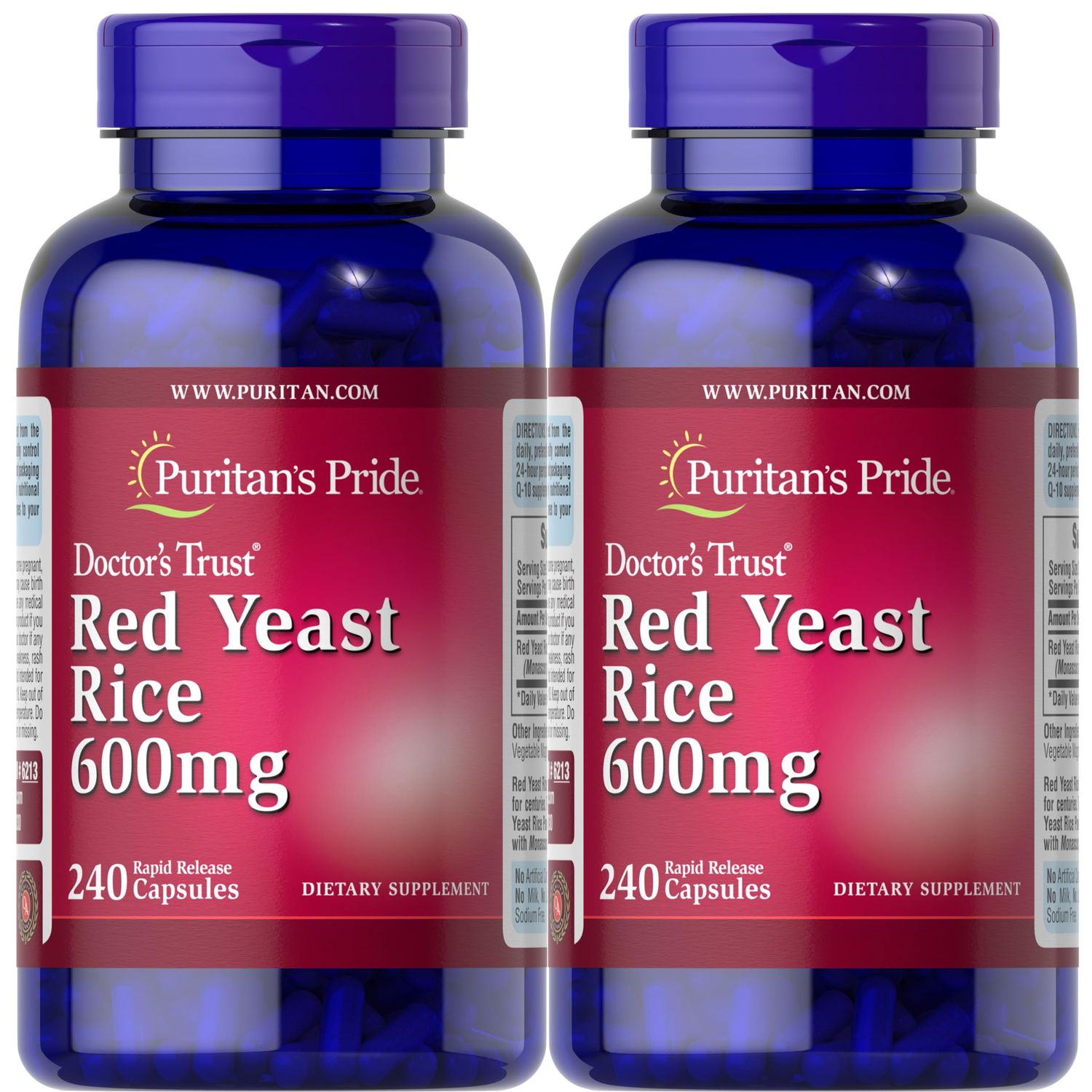 Puritan&#39;s Pride Red Yeast Rice Capsule 600 mg, 240 Count, Pack of 2