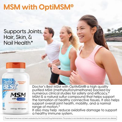 Doctor's Best MSM with OptiMSM, Joint Support, Immune System, Antioxidant and Protein-Building Role, Non-GMO, Gluten Free, 1000 mg, 180 Caps