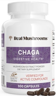 Real Mushrooms Chaga Capsules - Organic Mushroom Supplement with Chaga Extract - Chaga Mushroom Powder for Digestion, Energy, &amp; Immune Support - Vegan Mushroom Extract, Non-GMO, 300 Caps