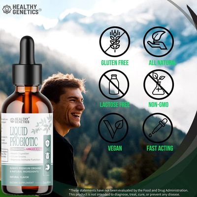 Liquid Probiotics for Women Men & Kids | Prebiotic +Ginger + Probiotics for Digestive Health | Acidophilus Probiotic | Dairy Free | Vegan | Non-GMO | Gluten Free | 30 Servings