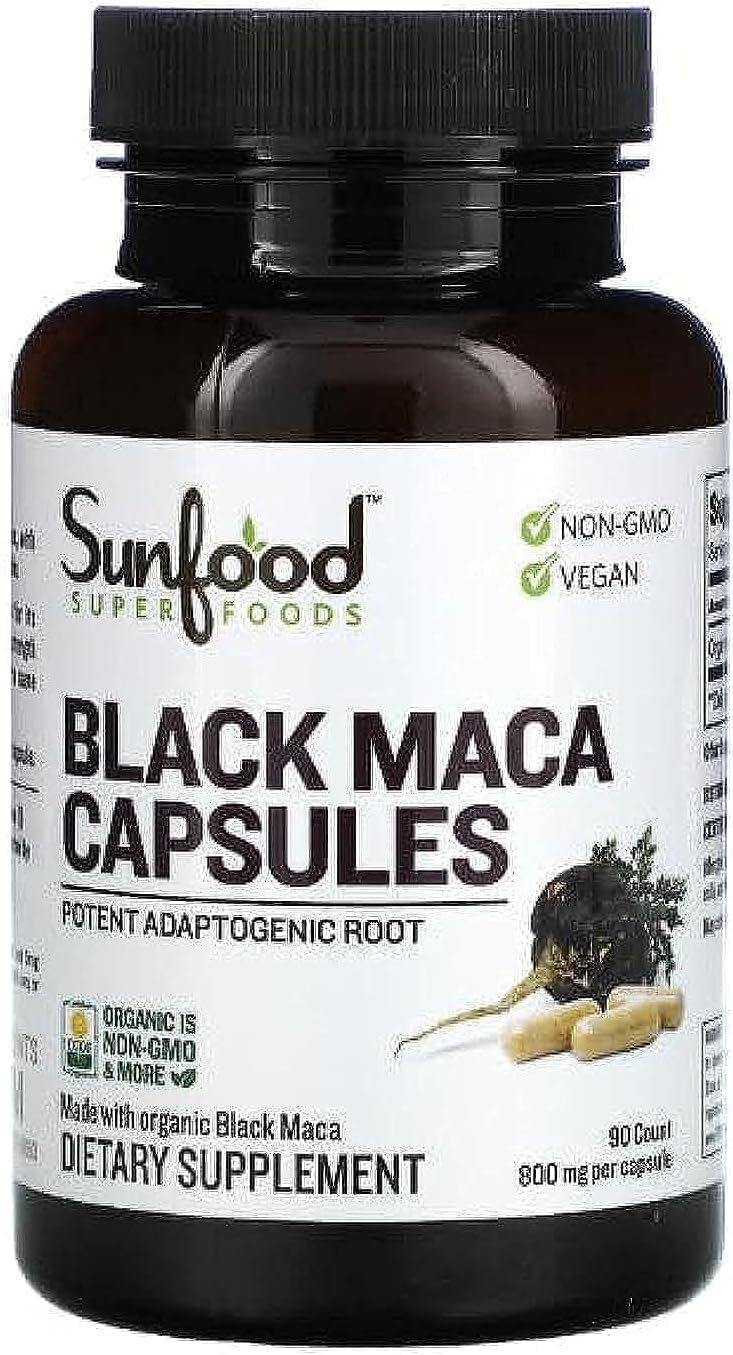Sunfood Superfoods Maca Capsules- Gelatinized for Easy Digestion | Ultra-Clean (No Chemicals, Additives or Fillers) | Non-GMO, Vegan, Gluten-Free | 800 MG, 90 ct. Bottle