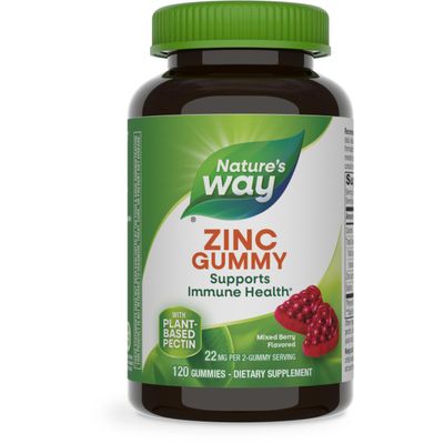 Nature&#39;s Way Zinc Gummies, Daily Immune Support Gummies*, 100% Daily Value Zinc per Gummy, Mixed Berry Flavored, 120 Gummies (Packaging May Vary)