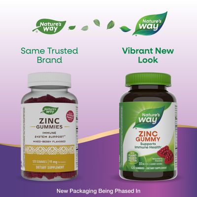 Nature's Way Zinc Gummies, Daily Immune Support Gummies*, 100% Daily Value Zinc per Gummy, Mixed Berry Flavored, 120 Gummies (Packaging May Vary)