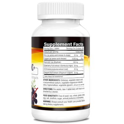 DEVA Vegan Quercetin 500mg Plus 25mg Zinc with Elderberry, Echinacea and Oregano Extracts -No Animal Ingredients - 90 Tablets, 1-Pack