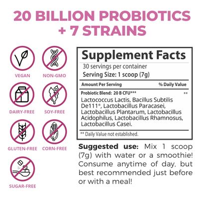 Teami Prebiotic and Probiotic Powder for Women - Promotes Digestion, Bloating Relief &amp; Belly Balance - Gut Health Powder with 20 Billion Probiotics &amp; 7 strains - Triple Berry Gut Love, 30 Servings