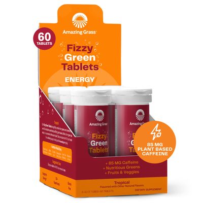 Amazing Grass Fizzy Green Tablets Energy Tropical: Greens + Green Tea Caffeine, Water Flavoring Tablet with Antioxidants, 10 Count (Pack of 6)