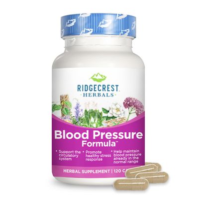 RidgeCrest Herbals Blood Pressure Herbal Formula, 12 Herbs, Poria Mushroom, Gastrodia, Gardenia, for Heart, Vascular, Circulation Health (120 Count)