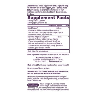 ResVitle Collagen Enhance - Beauty Supplement with Hyaluronic Acid &amp; Resveratrol - 60 Capsules