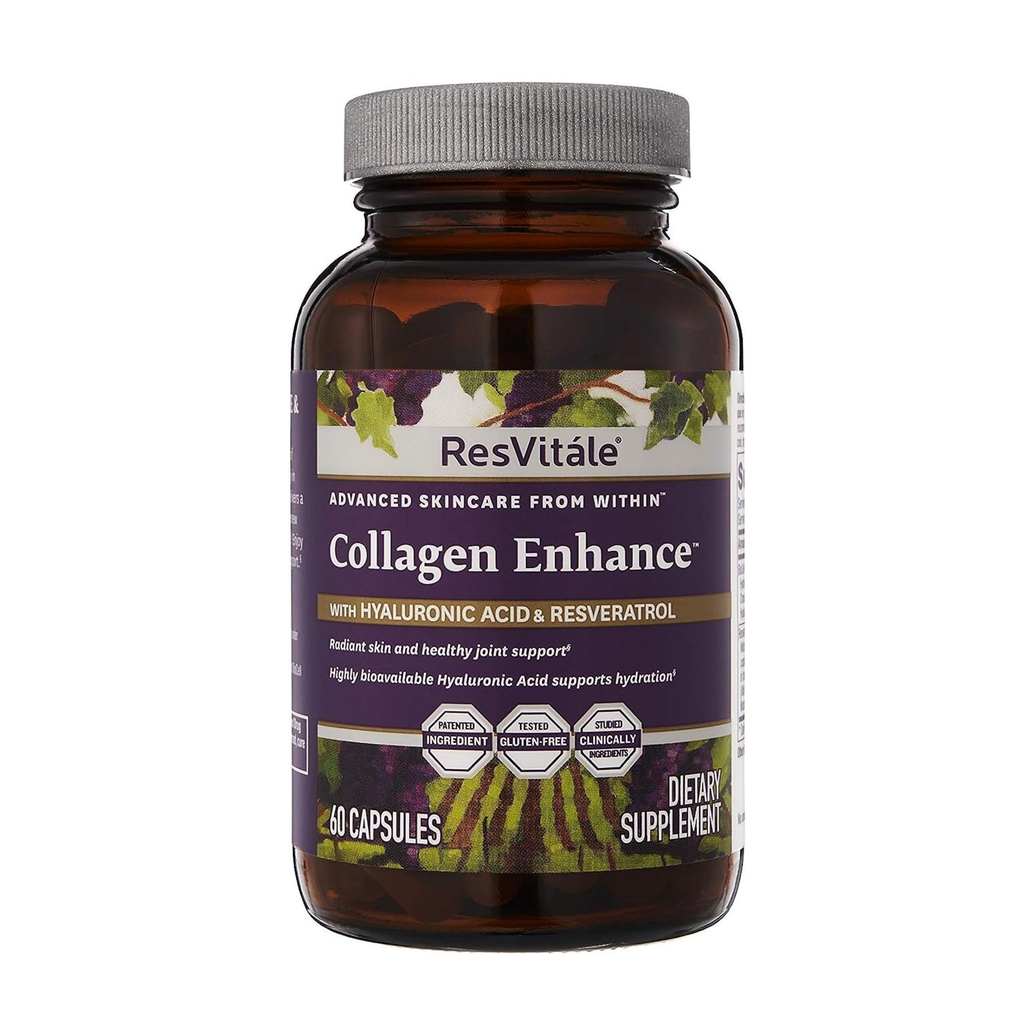 ResVitle Collagen Enhance - Beauty Supplement with Hyaluronic Acid &amp; Resveratrol - 60 Capsules