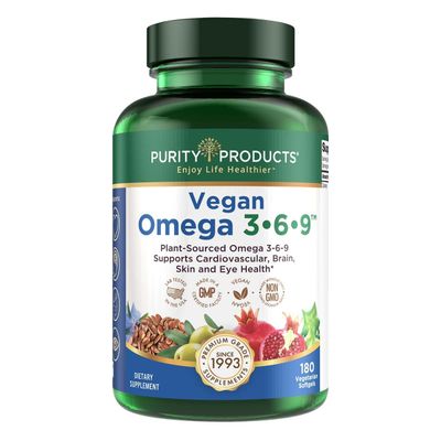 Purity Products Omega 3-6-9 Vegan Omega Formula - 5 in 1 Essential Fatty Acid Complex - Scientifically Formulated Plant-Based Omega 3 6 9 Essential Fatty Acids (EFA) - 3 Month Supply - 180 Softgels
