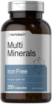 Horbach Multi Minerals Supplement | 250 Capsules | Iron Free | Daily Mineral Complex for Men and Women | Non-GMO &amp; Gluten Free