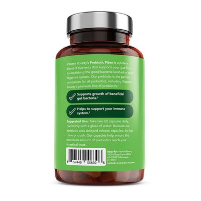 Vitamin Bounty Prebiotic Fiber Digestive Support with PreforPro - Enhances Probiotic Effectiveness, Supports Digestive Health & Immune System, Relieves Gut Discomfort - 60 Capsules