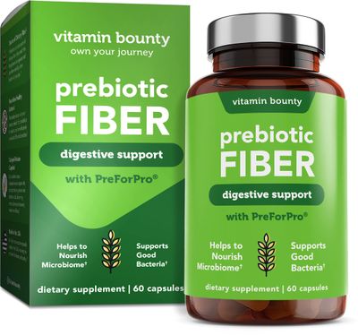 Vitamin Bounty Prebiotic Fiber Digestive Support with PreforPro - Enhances Probiotic Effectiveness, Supports Digestive Health &amp; Immune System, Relieves Gut Discomfort - 60 Capsules