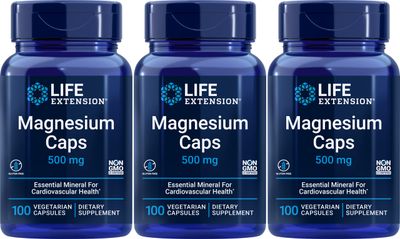 Life Extension Magnesium Vegetarian Capsules, 500 mg, 100 Count x 3