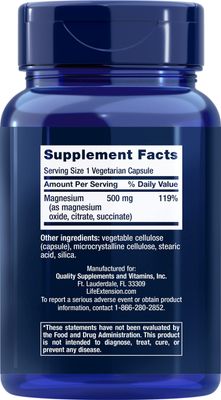 Life Extension Magnesium Vegetarian Capsules, 500 mg, 100 Count x 3