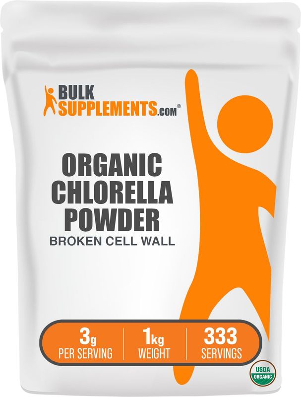 BulkSupplements.com Organic Chlorella Powder - Broken Cell Wall, Green Superfood Powder, Greens Supplements - Vegan &amp; Gluten Free, 3g per Serving, 1kg (2.2 lbs) (Pack of 1)