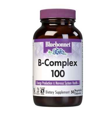 Bluebonnet Nutrition B Complex 100 Vegetable Capsules, Complete Full Spectrum, Vitamin B6, B12, Biotin, Folate, Vegan, Vegetarian, Gluten Free, Soy Free, Milk Free, Kosher, 50 Vegetable Capsules