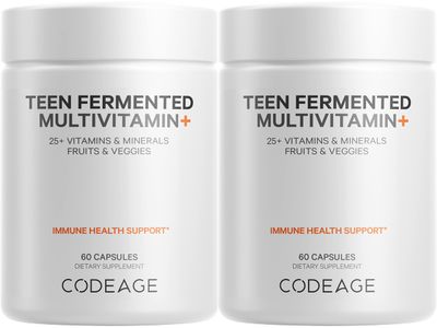Codeage Teens Daily Multivitamin Supplement, 25+ Vitamins &amp; Minerals for Teenage Boys &amp; Girls, Organic Whole Foods Vitamins for Teenagers, Vitamin A, B Vitamins, Vitamin C, D, E, K, Omega-3, 2 Pack