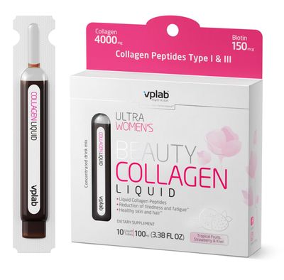 VPLab Ultra Women&#39;s Beauty Liquid Collagen - Biotin-Infused Multivitamin Complex with Peptides Type I &amp; III Supplement for Skin, Hair &amp; Nails - Drink Mix for Women Packed with Vitamin B Group,10