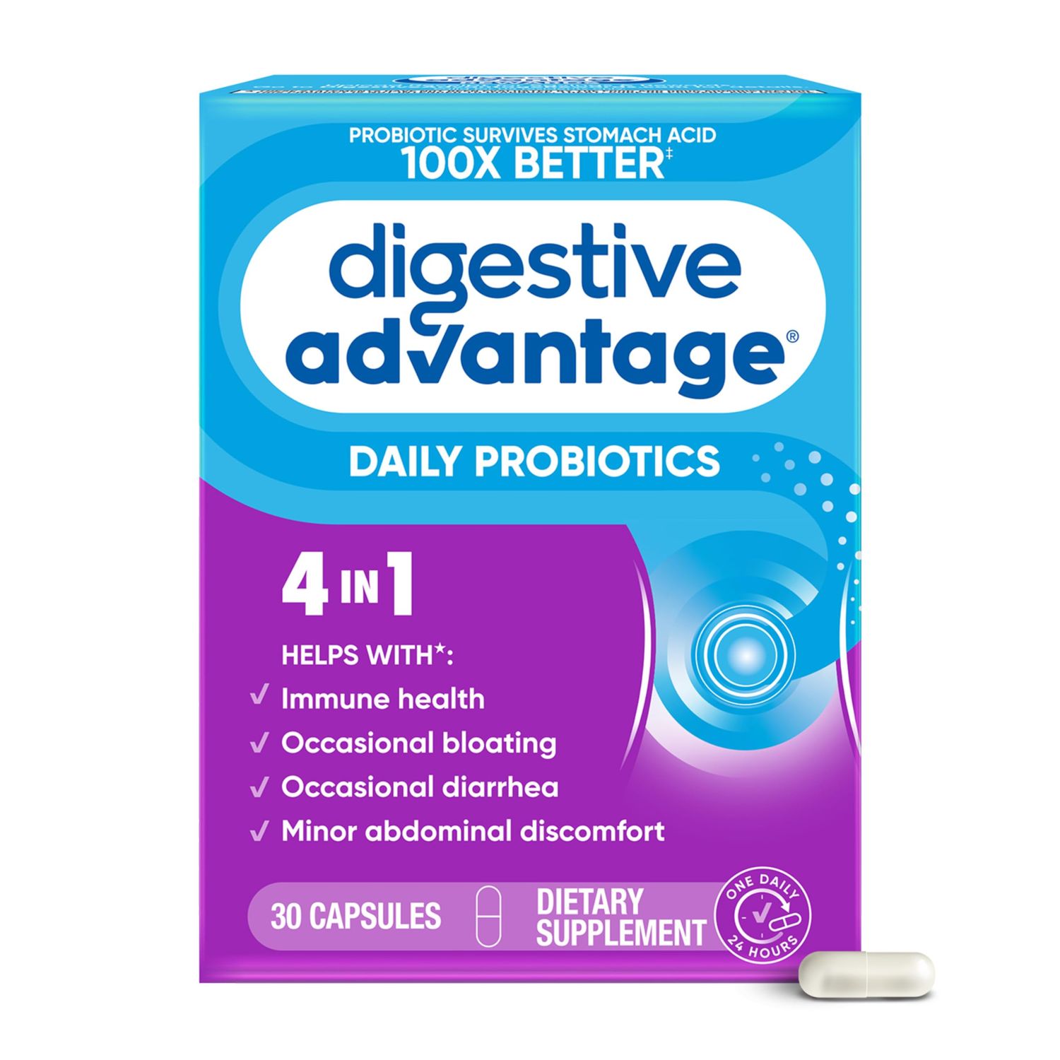 Digestive Advantage Probiotics For Digestive Health, Daily Probiotics For Women &amp; Men, Supports Gut Health, Occasional Bloating &amp; Diarrhea, Minor Abdominal Discomfort, &amp; Immune Support, 30ct Capsules