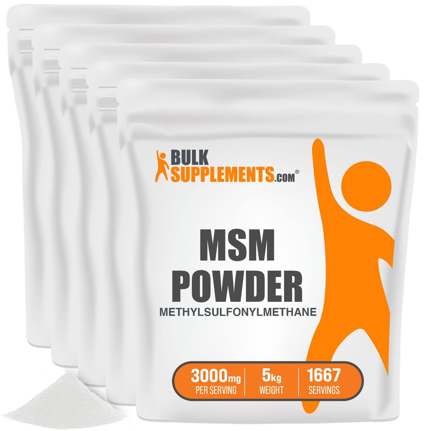 BulkSupplements.com MSM Powder - Methylsulfonylmethane, MSM Supplement - MSM Pure Powder, MSM 3000mg - for Joint Health, Gluten Free, 3000mg per Serving, 5kg (11 lbs) (Pack of 5)