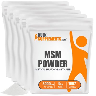 BulkSupplements.com MSM Powder - Methylsulfonylmethane, MSM Supplement - MSM Pure Powder, MSM 3000mg - for Joint Health, Gluten Free, 3000mg per Serving, 5kg (11 lbs) (Pack of 5)