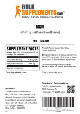 BulkSupplements.com MSM Powder - Methylsulfonylmethane, MSM Supplement - MSM Pure Powder, MSM 3000mg - for Joint Health, Gluten Free, 3000mg per Serving, 5kg (11 lbs) (Pack of 5)