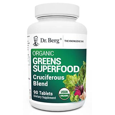 Dr. Berg&#39;s Greens Superfood Cruciferous Vegetable Tablets - Vegetable Supplements for Adults w/ 11 Phytonutrient Super Greens Tablets - Energy, Immune System &amp; Liver Veggie Tablets - 90 Tablets