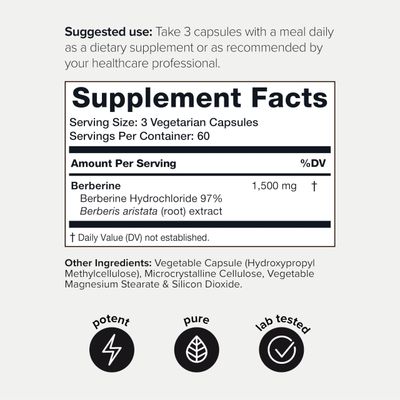 Toniiq Ultra High Strength Berberine 1500mg from The Himalayas Berberine Supplement - 97% Highly Purified and Bioavailable -Wild Harvested-Concentrated Formula HCL -3 Caps Serving-180 Veggie Caps