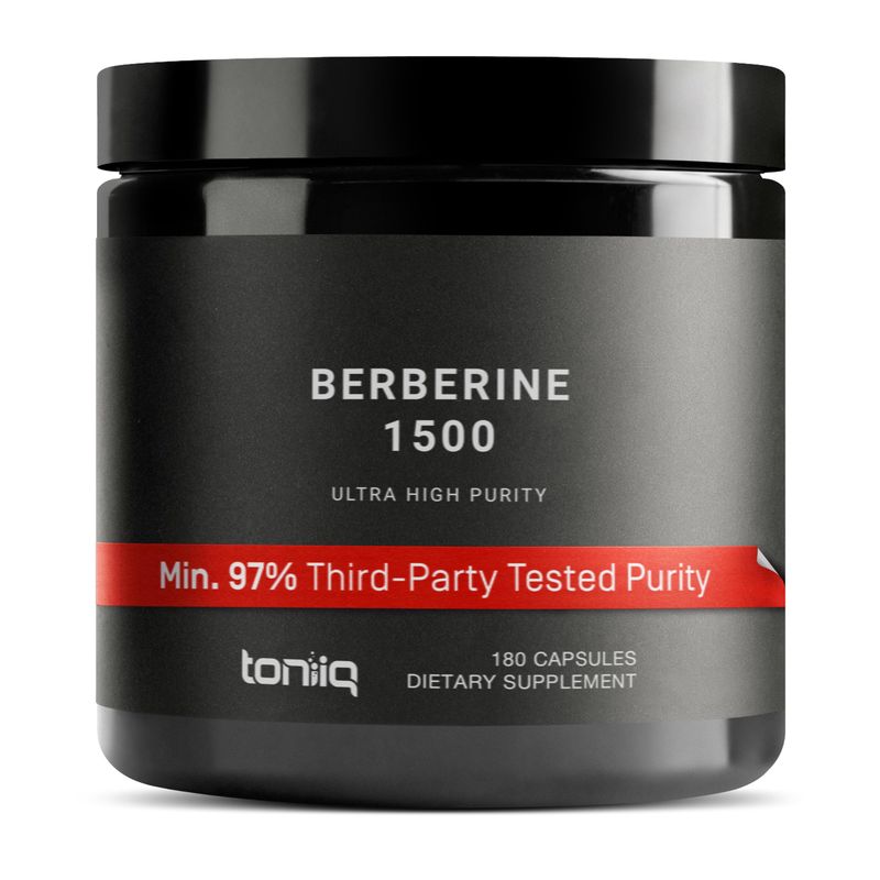 Toniiq Ultra High Strength Berberine 1500mg from The Himalayas Berberine Supplement - 97% Highly Purified and Bioavailable -Wild Harvested-Concentrated Formula HCL -3 Caps Serving-180 Veggie Caps