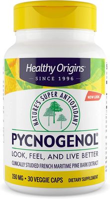 Healthy Origins Pycnogenol 150 mg - Premium Pine Bark Extract - French Maritime Pine Bark Extract for Heart Health, Skin Care &amp; More - Gluten-Free &amp; Non-GMO Supplement - 30 Veggie Caps