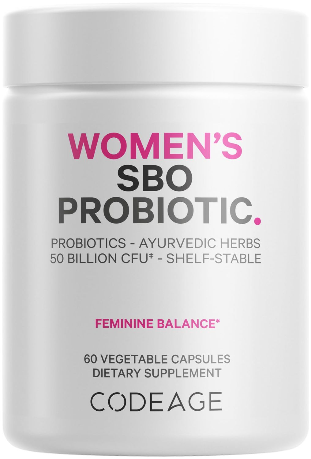 Codeage Womens Probiotics Supplement - 50 Billion CFUs - SBO Probiotics &amp; Prebiotics - Cranberries - Feminine Health - Fermented Botanical Blend, Whole Food Supplement - Vegan, Non-GMO - 60 Capsules