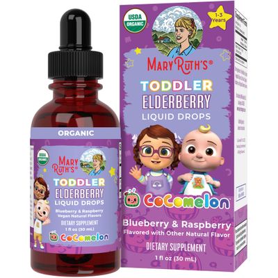 MaryRuth Organics Cocomelon Toddler Elderberry Syrup, USDA Organic Elderberry, Sugar Free Kids Immune Support Supplement for Ages 1-3 Years, Clean Label Project Verified, Vegan, Gluten Free, 1 Fl Oz