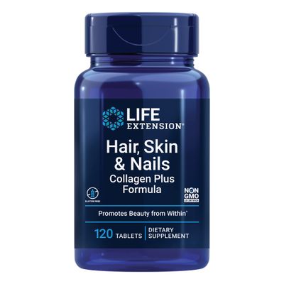 Life Extension Hair, Skin &amp; Nails Collagen Plus Formula - Promotes Collagen &amp; Keratin Health - with Niacin, Vitamin B6, Biotin, Calcium &amp; Zinc - Non-GMO - 120 Count(Pack of 1)