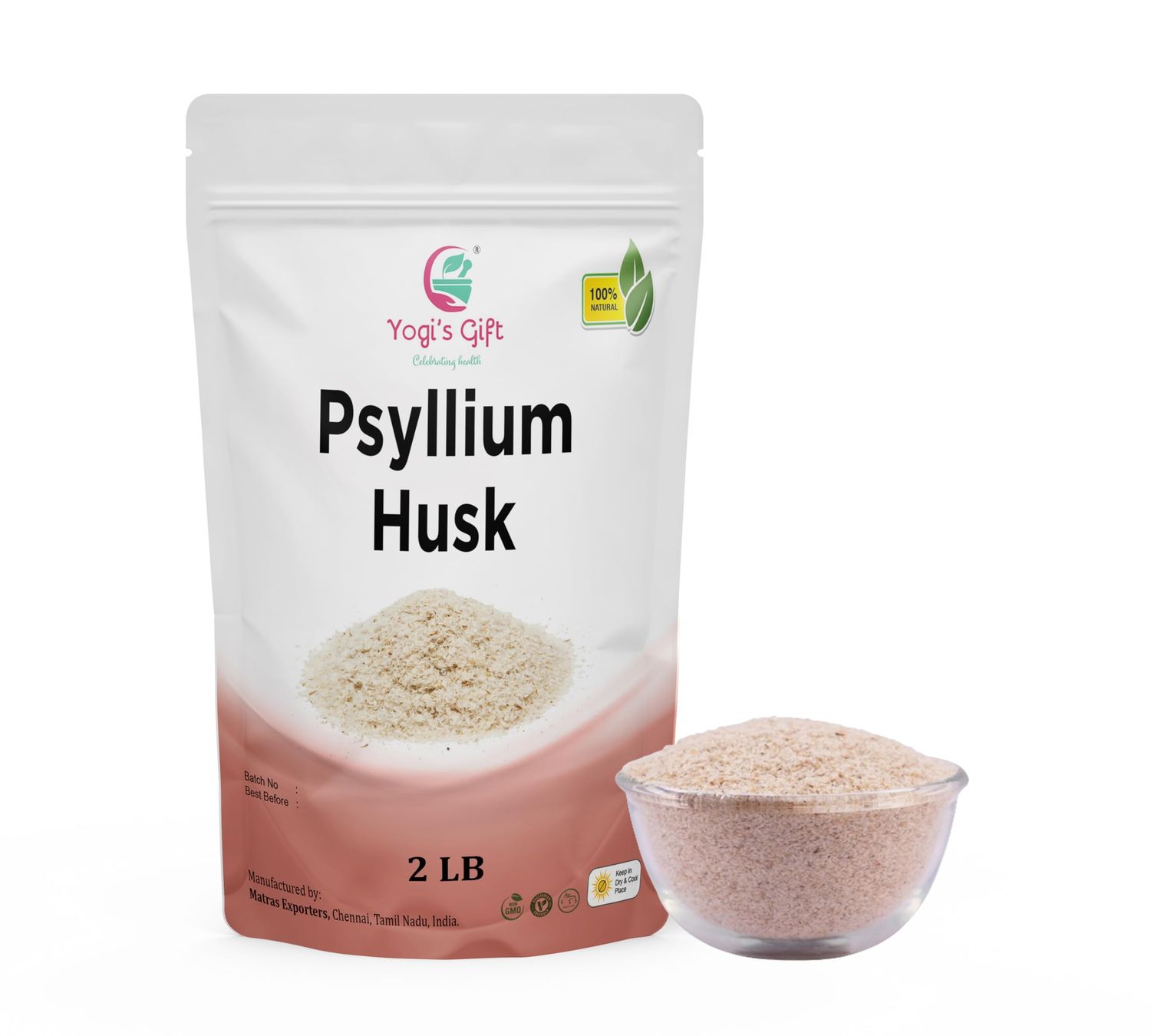 Psyllium Husk Whole 2 Lb | 98% Purity | Soluble Fiber Supplement | Keto Friendly | Use in Smoothies, Cooking and Baking | Unflavored, Fine Ground, 100% Natural, Non GMO | by Yogi&#39;s Gift