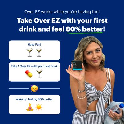 OVER EZ Pre-Drink Supplement - Party Recovery &amp; Prevention Pills for a Night Out &amp; Better Mornings (12 Capsules) &amp; Milk Thistle, Amino Acids, Vitamin Bs