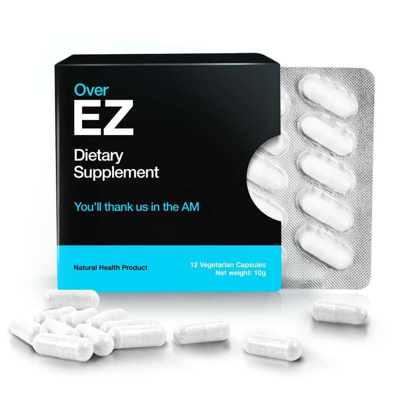 OVER EZ Pre-Drink Supplement - Party Recovery &amp; Prevention Pills for a Night Out &amp; Better Mornings (12 Capsules) &amp; Milk Thistle, Amino Acids, Vitamin Bs