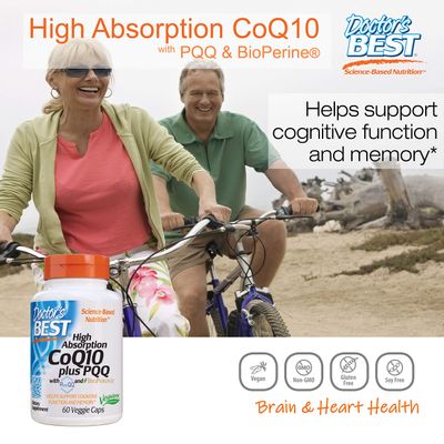 Doctor's Best High Absorption CoQ10 Plus PQQ, Heart Health &amp; Energy Production, Naturally Fermented, Gluten Free, Vegan, 60 Veggie Caps